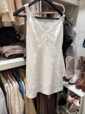 Reformation White Lace-Trim Linen Slip Dress ALTERED SIZE 4